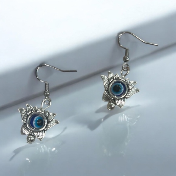Elegant Silver and Blue Lotus Earrings - Picture 1 of 3